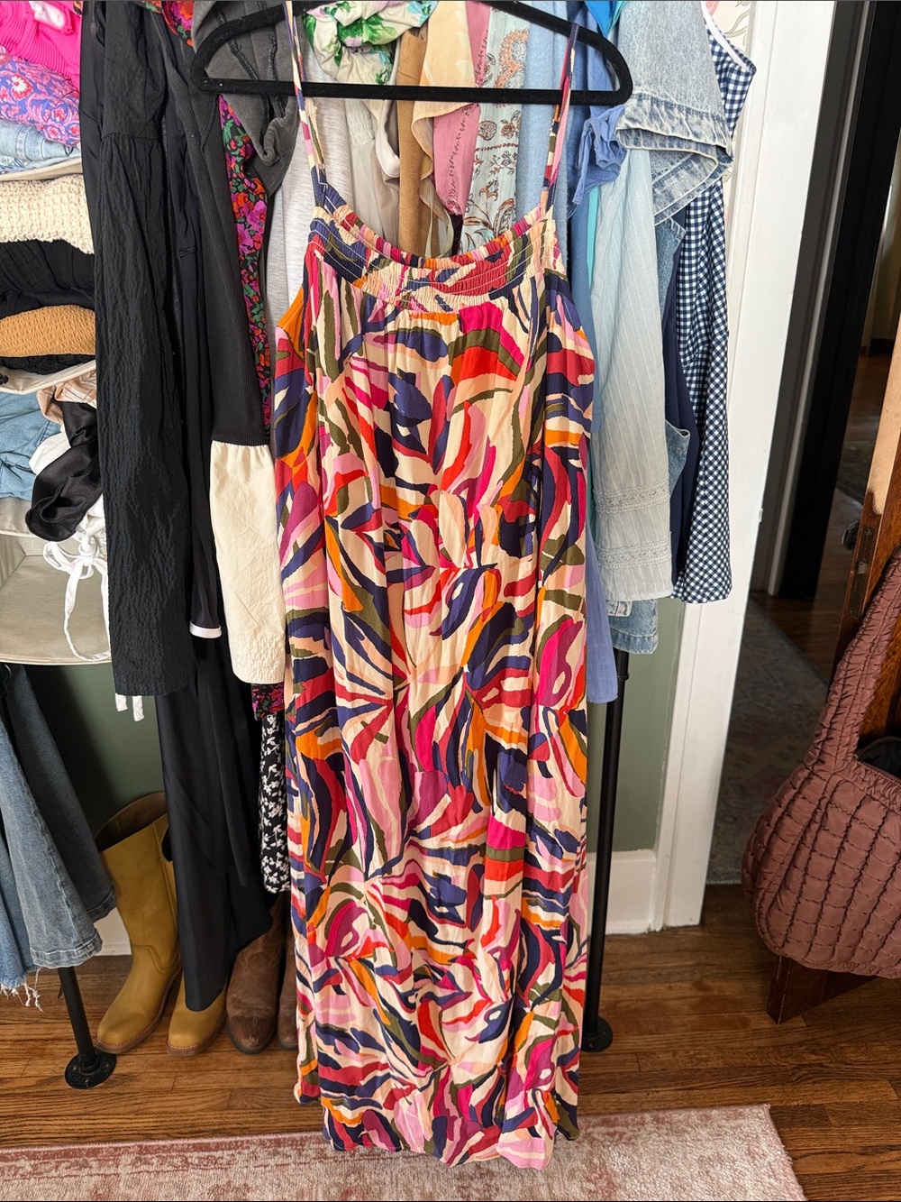 Evereve Multicolor Abstract Spaghetti-Strap Maxi Dress - Size M